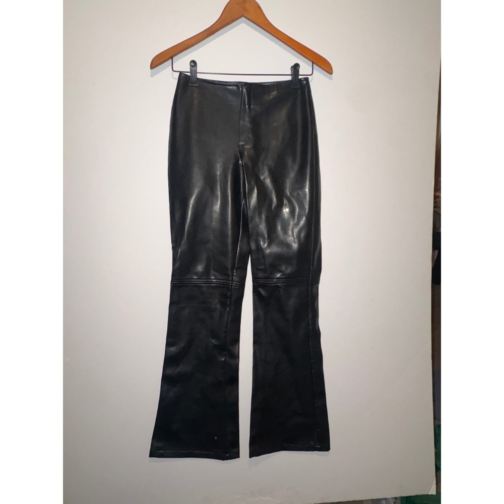 A Byer Faux Leather Flare Pants High Waisted Bootcut Side Zip Trousers Black